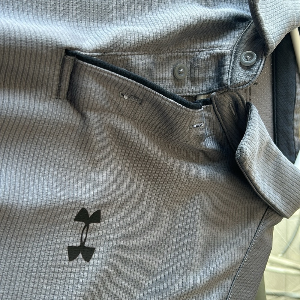 Under Armour adult medium light gray short sleeved striped polo - Picture 4 of 4